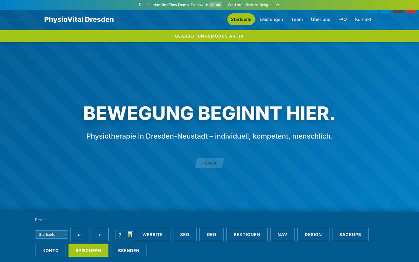 Editor-Modus Gesamtansicht